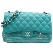Load image into Gallery viewer, CHANEL CF Jumbo Quilted Caviar Leather Shoulder Bag turquoise