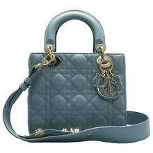 Load image into Gallery viewer, Christian Dior Lady Dior Leather Satchel Bag Blue