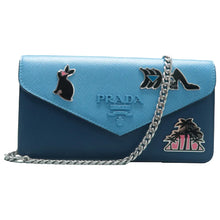 Load image into Gallery viewer, Prada Envelope Flap Saffiano Cuir Calfskin Monochrome Patches Chain Shoulder Bag Blue