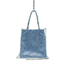 Load image into Gallery viewer, Prada  Satin Crystal Metal Triangle Logo Chain Crossbody Handbag Celeste