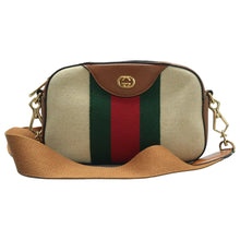 Load image into Gallery viewer, Gucci Web Vintage Canvas Shoulder Bag Sand Cuir