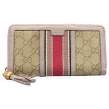 Load image into Gallery viewer, Gucci Vintage Web Rania Zip Around Monogram Cellarius Calfskin Wallet Beige