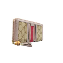 Load image into Gallery viewer, Gucci Vintage Web Rania Zip Around Monogram Cellarius Calfskin Wallet Beige