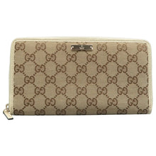 Load image into Gallery viewer, Gucci Monogram Metal Bar Zip Around Wallet Beige
