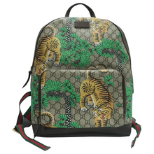 Load image into Gallery viewer, Front view of GUCCI Tiger Print Backpack with GG canvas