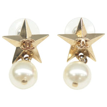 Load image into Gallery viewer, Chanel Pearl CC Star Drop Earrings Gold