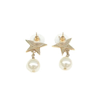 Load image into Gallery viewer, Chanel Pearl CC Star Drop Earrings Gold