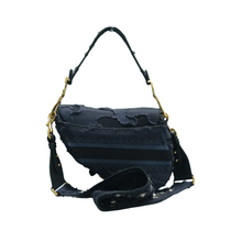 Load image into Gallery viewer, Christian Dior Saddle Fabric Satchel Bag Navy