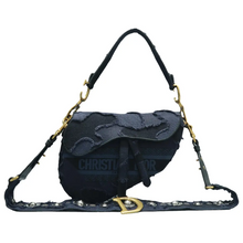 Load image into Gallery viewer, Christian Dior Saddle Fabric Satchel Bag Navy