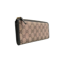 Load image into Gallery viewer, Gucci Monogram Metal Bar Zip Around Wallet Brown