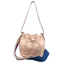 Load image into Gallery viewer, Gucci Sylvie Web GG Marmont Calfskin Matelasse Bucket Bag Pink