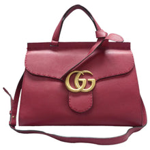Load image into Gallery viewer, Gucci GG Marmont Top Handle Leather Satchel Bag Red