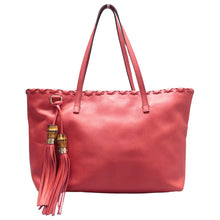Load image into Gallery viewer, Gucci Pebbled Calfskin Bamboo Tassel Tote Bag Red