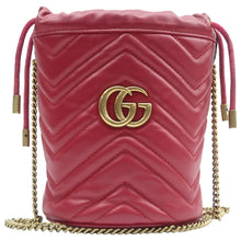 Load image into Gallery viewer, Gucci GG Marmont Mini Matelasse Chevron Leather Bucket Crossbody Bag Red