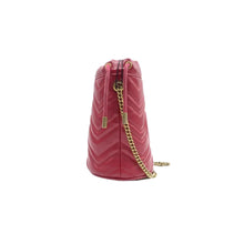 Load image into Gallery viewer, Gucci GG Marmont Mini Matelasse Chevron Leather Bucket Crossbody Bag Red