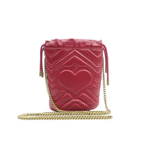 Load image into Gallery viewer, Gucci GG Marmont Mini Matelasse Chevron Leather Bucket Crossbody Bag Red
