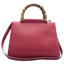 Load image into Gallery viewer, Gucci Bamboo Nymphaea Leather Satchel Red