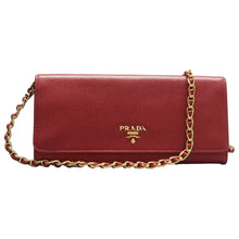 Load image into Gallery viewer, Prada Metal Oro Saffiano Leather Chain Wallet Red