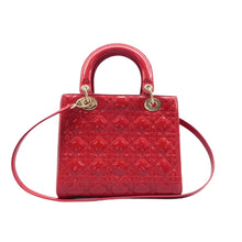 Load image into Gallery viewer, Christian DIOR Lady Dior Patent Leather Satchel Bag Red