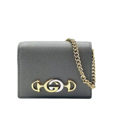 Load image into Gallery viewer, Gucci Zumi Leather Gold Chain Bi-Fold Mini Wallet Grey