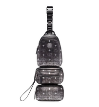Load image into Gallery viewer, MCM Visetos Silver Gradient Canvas 4-in-1 Sling Belt Bag Black