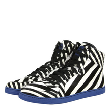 Load image into Gallery viewer, Gucci Calf Hair Leather Zebra Print High-top Sneaker Blue