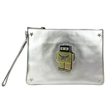 Load image into Gallery viewer, MCM Robot Design Leather Wristlet Pouch Bag Silver