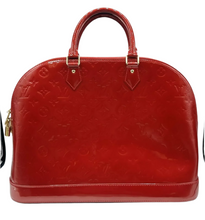 Load image into Gallery viewer, Louis Vuitton Women's Alma GM Monogram Patent Leather Satchel Bag Red