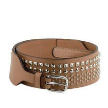 Load image into Gallery viewer, Gucci Leather Silver Buckle Studded Belt Beige