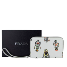 Load image into Gallery viewer, Prada Leather Robot Print Zip Around Wallet White