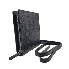 Load image into Gallery viewer, MCM Visetos Canvas Zipped Lanyard Wallet Black