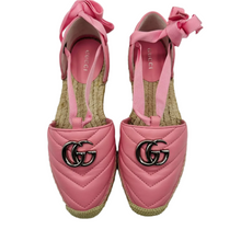 Load image into Gallery viewer, Gucci Leather/Raffia GG Espadrille Flat Sandals Pink