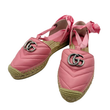 Load image into Gallery viewer, Gucci Leather/Raffia GG Espadrille Flat Sandals Pink