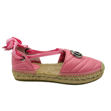 Load image into Gallery viewer, Gucci Leather/Raffia GG Espadrille Flat Sandals Pink