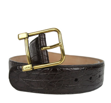 Load image into Gallery viewer, Gucci Crocodile Leather Square Buckle Belt Brown