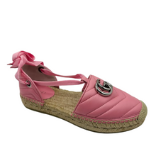 Load image into Gallery viewer, Gucci Leather/Raffia GG Espadrille Flat Sandals Pink