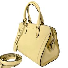 Load image into Gallery viewer, Alexander McQueen Skull Padlock Leather Satchel Bag Light Yellow