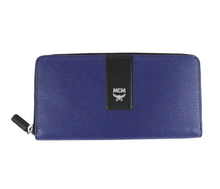 Load image into Gallery viewer, MCM Leather Logo Zipped Wallet Navy