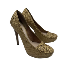 Load image into Gallery viewer, Prada Leather Woven Heel Pump Gold