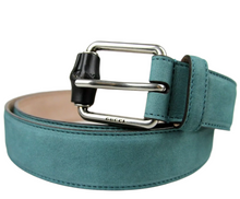 Load image into Gallery viewer, Gucci Suede Bamboo Buckle Belt Teal Blue