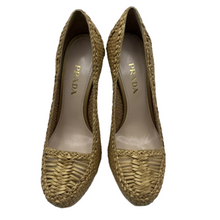Load image into Gallery viewer, Prada Leather Woven Heel Pump Gold