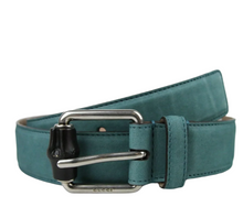 Load image into Gallery viewer, Gucci Suede Bamboo Buckle Belt Teal Blue