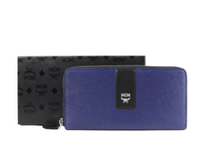 Load image into Gallery viewer, MCM Leather Logo Zipped Wallet Navy