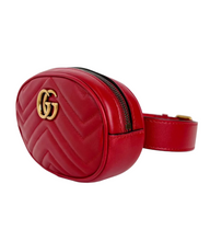 Load image into Gallery viewer, Gucci Marmont Leather G Oval Belt Bag Red