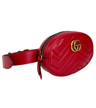 Load image into Gallery viewer, Gucci Marmont Leather G Oval Belt Bag Red
