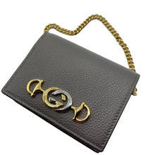 Load image into Gallery viewer, Gucci Zumi Leather Gold Chain Bi-Fold Mini Wallet Grey