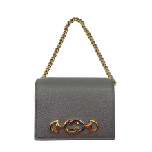Load image into Gallery viewer, Gucci Zumi Leather Gold Chain Bi-Fold Mini Wallet Grey