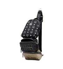 Load image into Gallery viewer, MCM Visetos Leather/Nylon 4-in-1 Sling Belt Bag Black