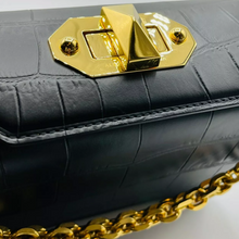 Load image into Gallery viewer, Alexander McQueen Crocodile Embossed Box 16 Leather Crossbody Bag Black