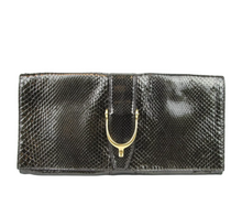 Load image into Gallery viewer, Gucci Python Leather Clutch Bag Large Dark Green